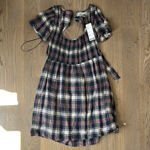 Urban outfitters tie back plaid mini dress
